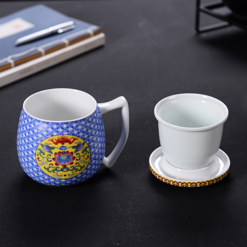 Colored enamel porcelain teacup office glass mercifully tea cups have the filter with cover tea separate men and women home