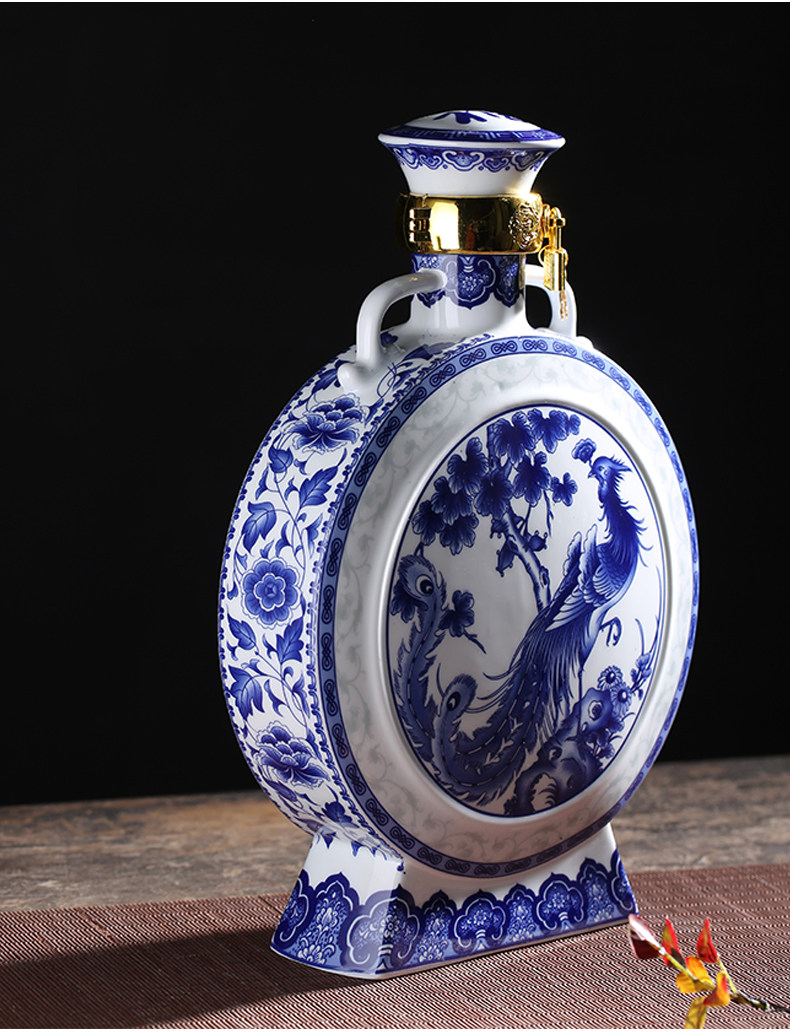 陶瓷酒瓶景德镇青花瓷5斤扁酒瓶空白酒瓶收藏瓷五斤装空酒瓶子