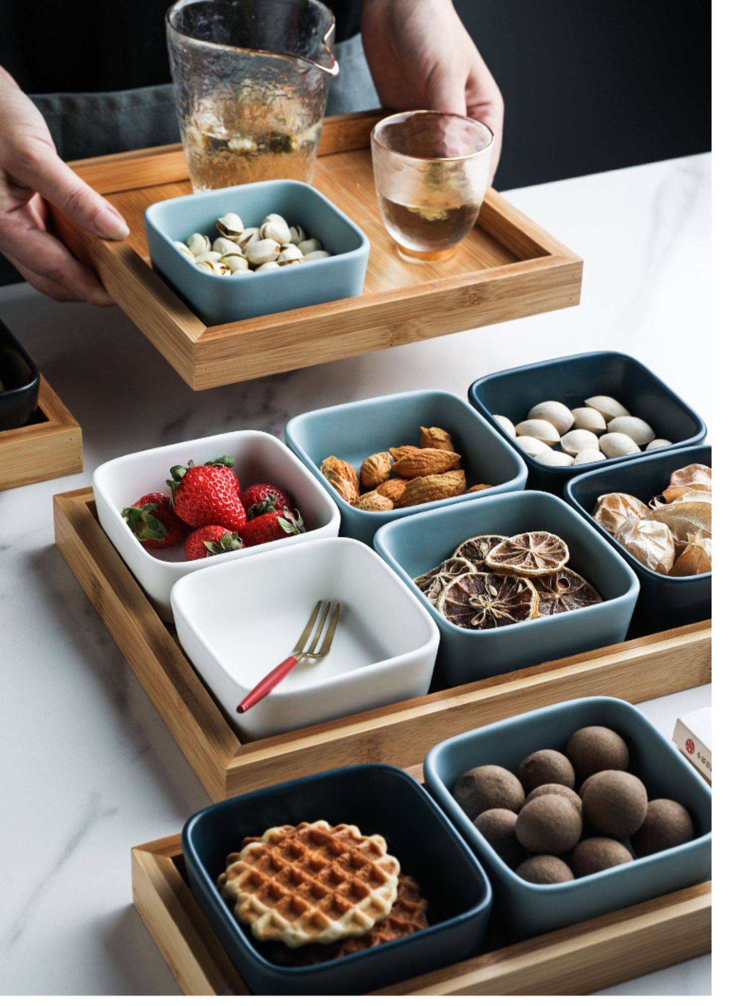 舍里北欧风陶瓷分格盘零食盘坚果盘干果盘酱料盘家用水果小吃拼盘