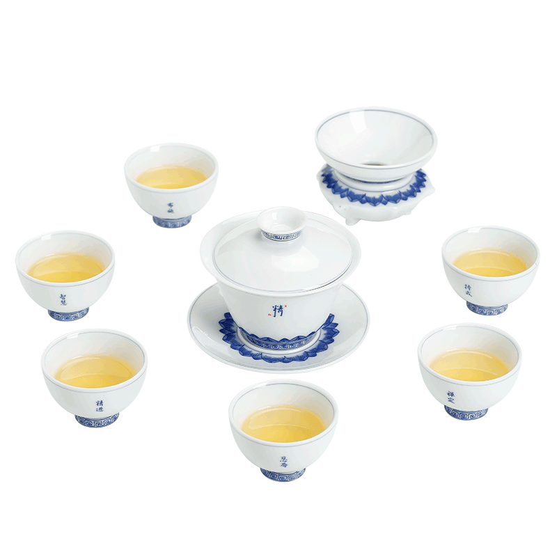 Tang Yan, a complete set of handwritten xuan wen fang ceramics jingdezhen porcelain kung fu tea set household tureen glass tea cup