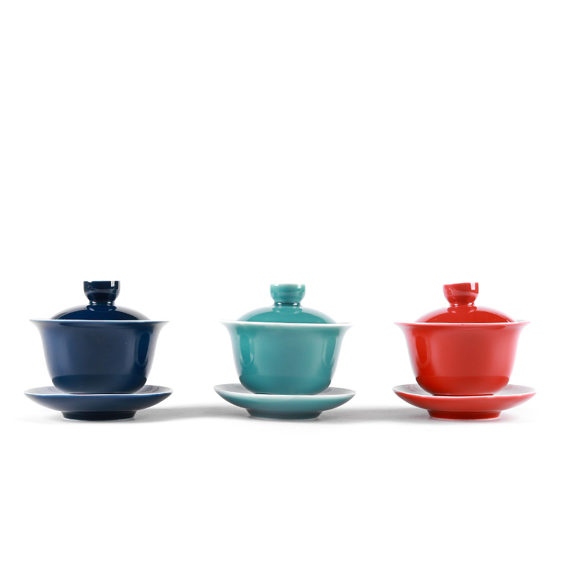 Tang Yan fang variable tureen ji blue ceramic cups domestic large Chinese kung fu tea set three bowl didn 't Mary me