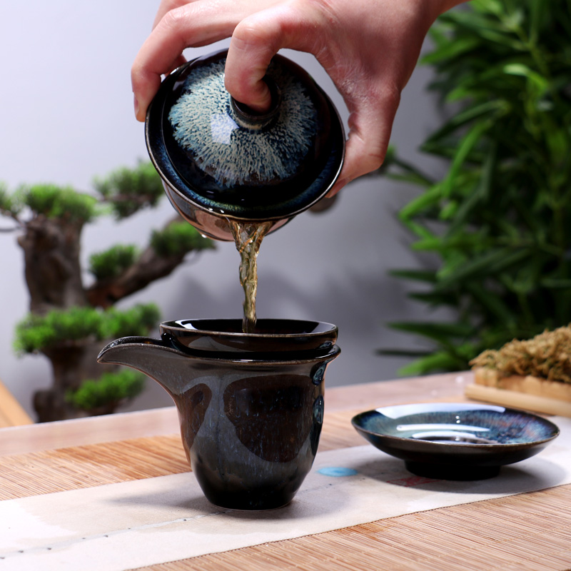 Build the red glaze, kung fu tea set TuHao household ceramics up of a complete set of tea pot master cup group side