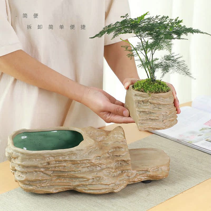 Restoring ancient ways of household coarse ceramic tea wash bowl imitation stone basin kung fu tea tea cups accessories asparagus potted plant