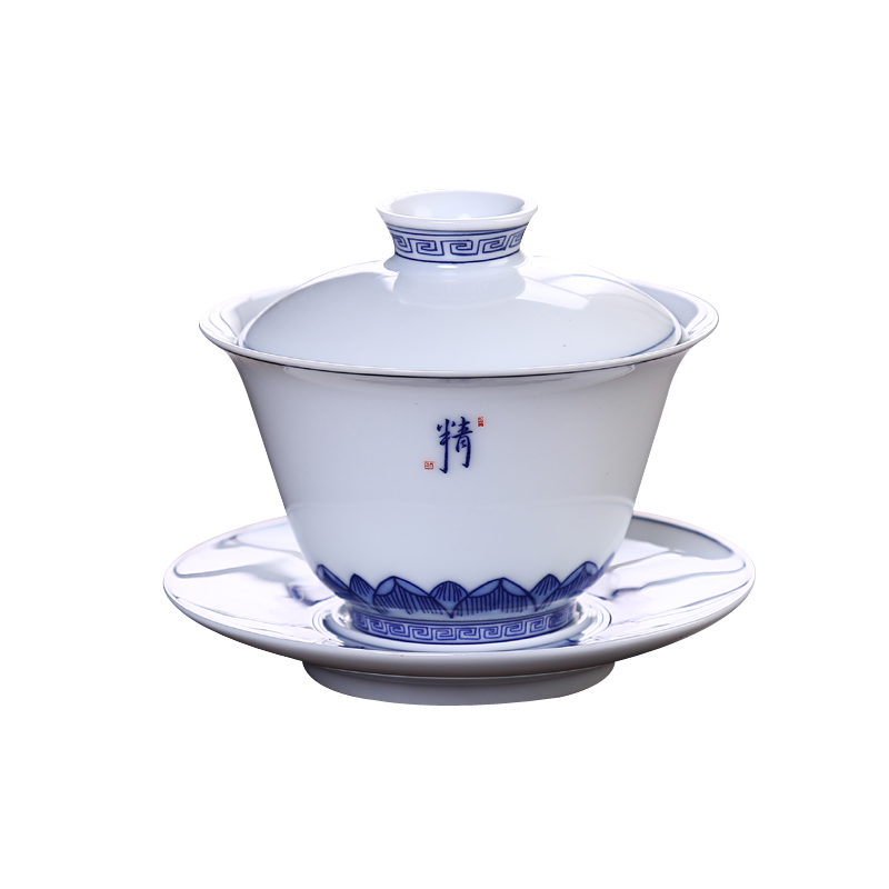 Jingdezhen Tang Yan fang xuan wen tureen of blue and white porcelain ceramic worship three only a cup of sweet white glazed bowl kung fu tea cups