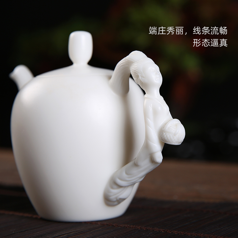 De - gen Chen master manual dehua suet jade porcelain teapot kung fu tea kettle ball hole, xi shi single pot pot