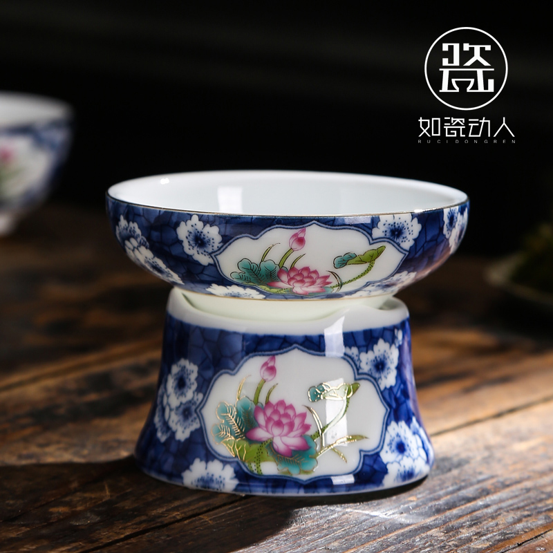 Colored enamel) ceramic creative tea filters make tea, tea strainer wearing blue and white porcelain tea set tea accessories