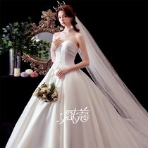 Bandeau wedding dress 2021 new bridal tail French light satin simple retro Hepburn super fairy sen department main yarn woman