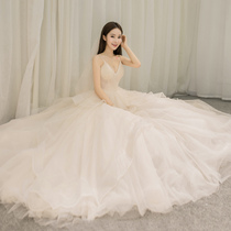Summer French light wedding dress female little man 2021 new forest department bride v-neck suspender Hepburn super fairy out of the yarn