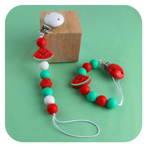 Baby Supplies Wo Wood Pacifier Clip Baby Pacification silicone Watermelon Pacifier Chain Amazon Tooth Glue Anti Fall chain New