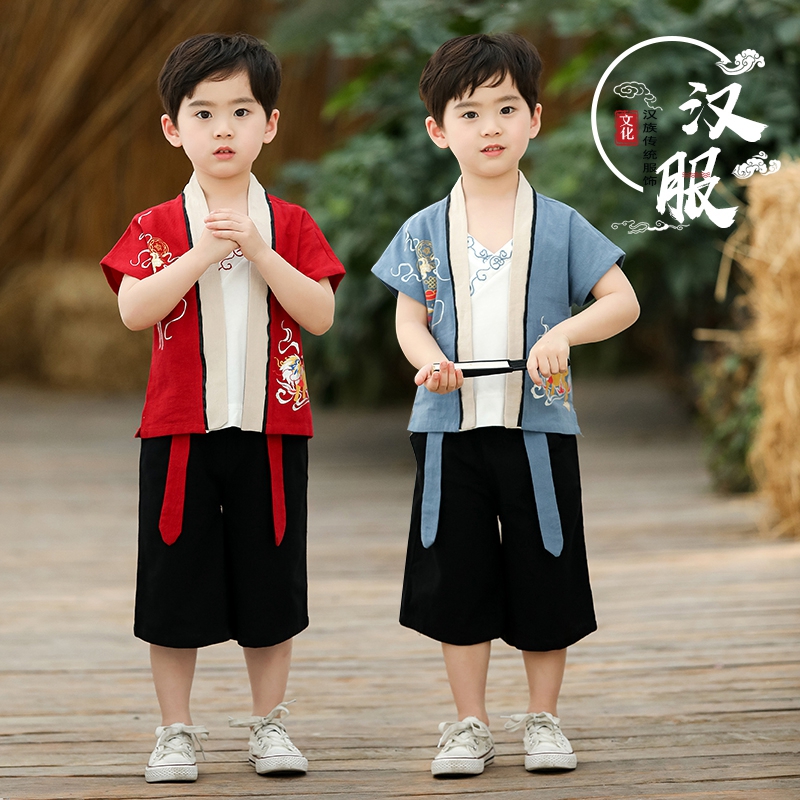 Hanfu boys' summer clothes children's Chinese style ancient costumes one-year-old clothes performance clothes baby summer Tang suits short-sleeved suits