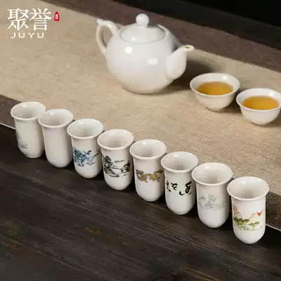 Smell incense cup Tea ceremony Single ceramic cup Small water cup Kung Fu tea art Dehua blue and white porcelain incense cup Liuxiang cup