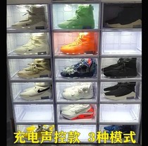 Luminous shoe box led charging voice control double magnetic attraction high transparent acrylic storage sneakers display collection box