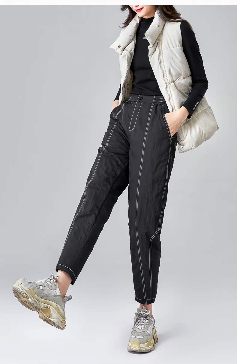 2020新款白鹅绒羽绒裤女外穿时尚款防寒宽松保暖女士棉裤哈伦裤冬
