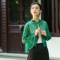 (Old wind in front of the window) Mulberry silk light and breathable sunscreen shirt Womens summer silk jacket air-conditioning cardigan