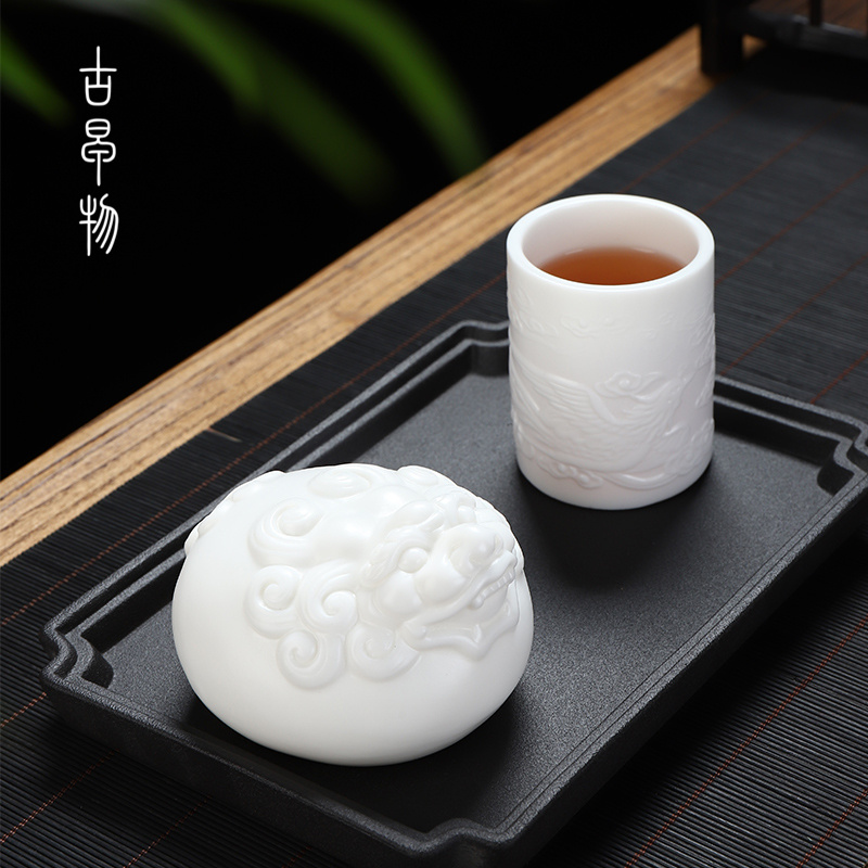 Dehua white porcelain suet jade biscuit firing tea pet tea tray was small place tea tea play kung fu tea set for its ehrs household accessories