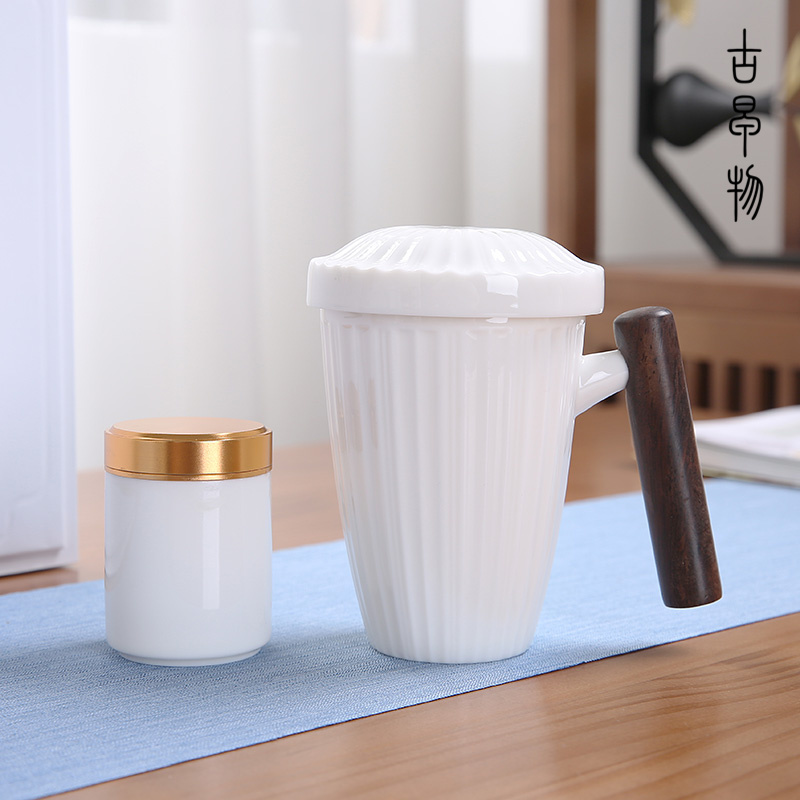 Suet jade white porcelain keller with cover filter master ceramic tea cup cup household custom office