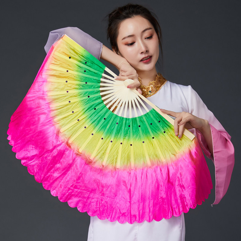 广场舞扇舞蹈扇子古典跳舞扇胶州扭秧歌扇仿真丝渐变色表演双面扇