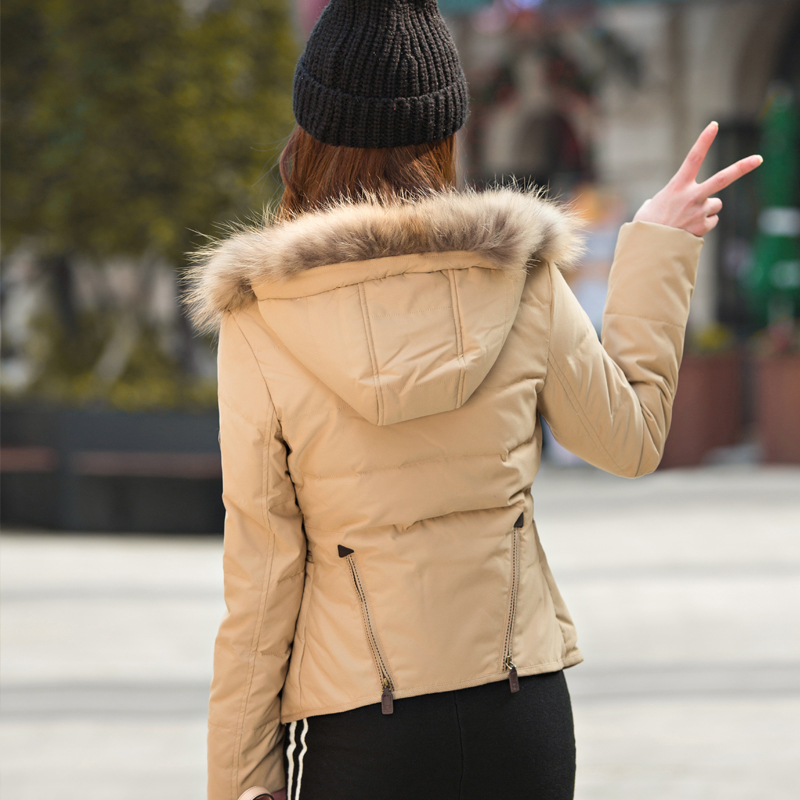 冰洁韩版貉子毛领连帽修身女式短款羽绒服外套J1301070产品展示图3