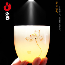 Hongqi hand-painted teacup Single cup tea cup Large white porcelain master cup Creative Puer tea Cup Individual cup ceramic