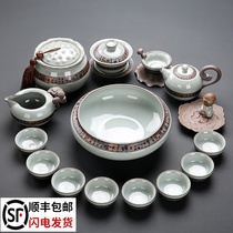 High-end set of Ge Kiln tea set Five famous kilns Ru Kiln Kung Fu Tea Road Ice crack Glaze tea wash cover bowl gift box