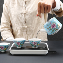 Jingdezhen pick-flower pick-beam pot Pastel painting gold Creative single pot Kung Fu tea pot Ceramic teacup Blue and white porcelain teapot