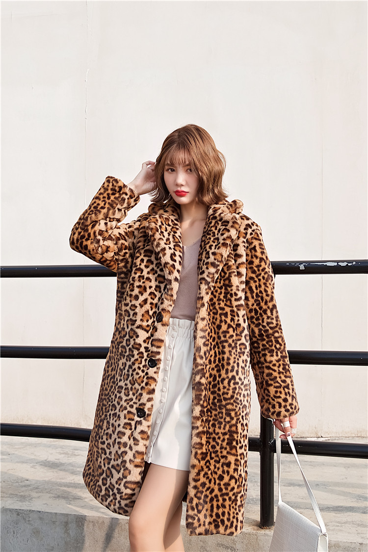 秋冬新款韩版豹纹皮草大衣女加厚保暖显瘦仿獭兔毛毛外套中长款潮