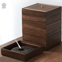 Walnut Puer tea box multi-layer can be superimposed household solid wood tea cake storage box tea box sub-tea tray