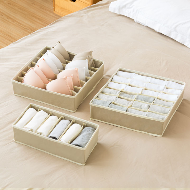 内衣内裤收纳盒女寝室抽屉宿舍袜子收纳格子布