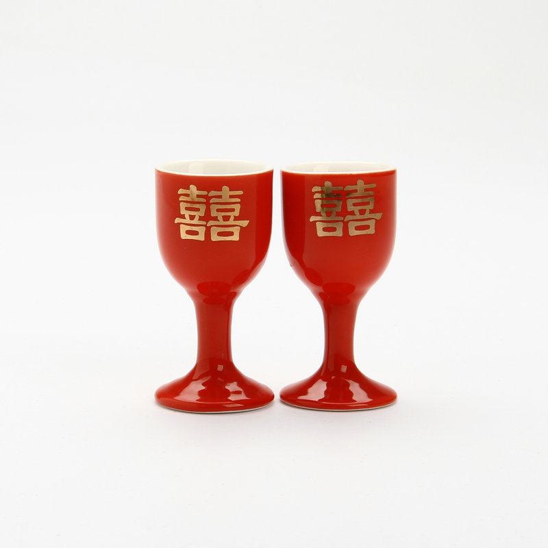 Marriage red wedding festival toasting cup double various word wedlock wine glass ceramic small glass a small handleless wine cup