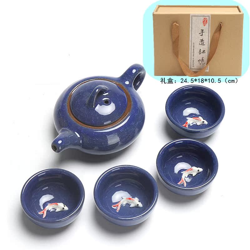 Ceramic ice crack kung fu tea set suit I and contracted four small cup campaign gifts customized LOGO