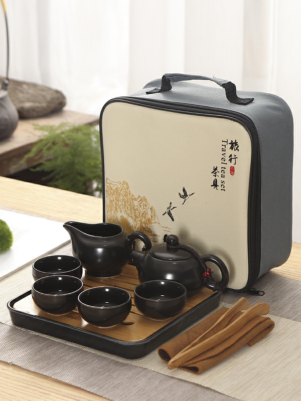 Portable travel tea set kung fu tea teapot teacup travel of a complete set of ceramic tea set tea tray to customize logo