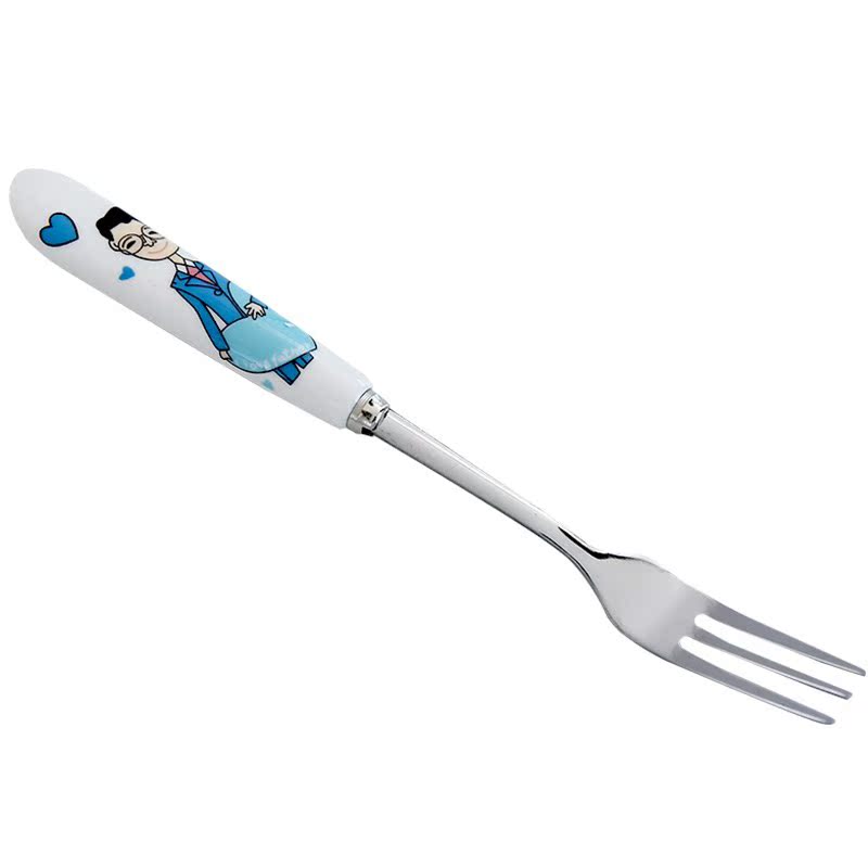 Creative lovely ceramic handle three teeth small children to eat fruit fruit fork fork household stainless steel fruit to sign