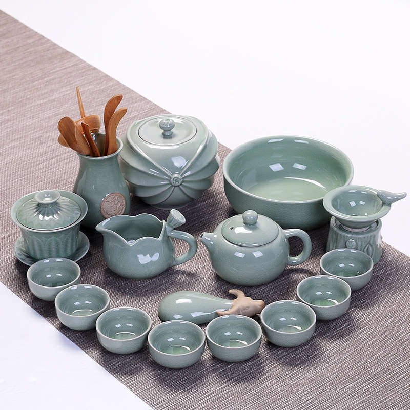 Household elder brother up of a complete set of ceramic tea set suits for your up kung fu tea cup ice crack glaze teapot tea tureen gift box
