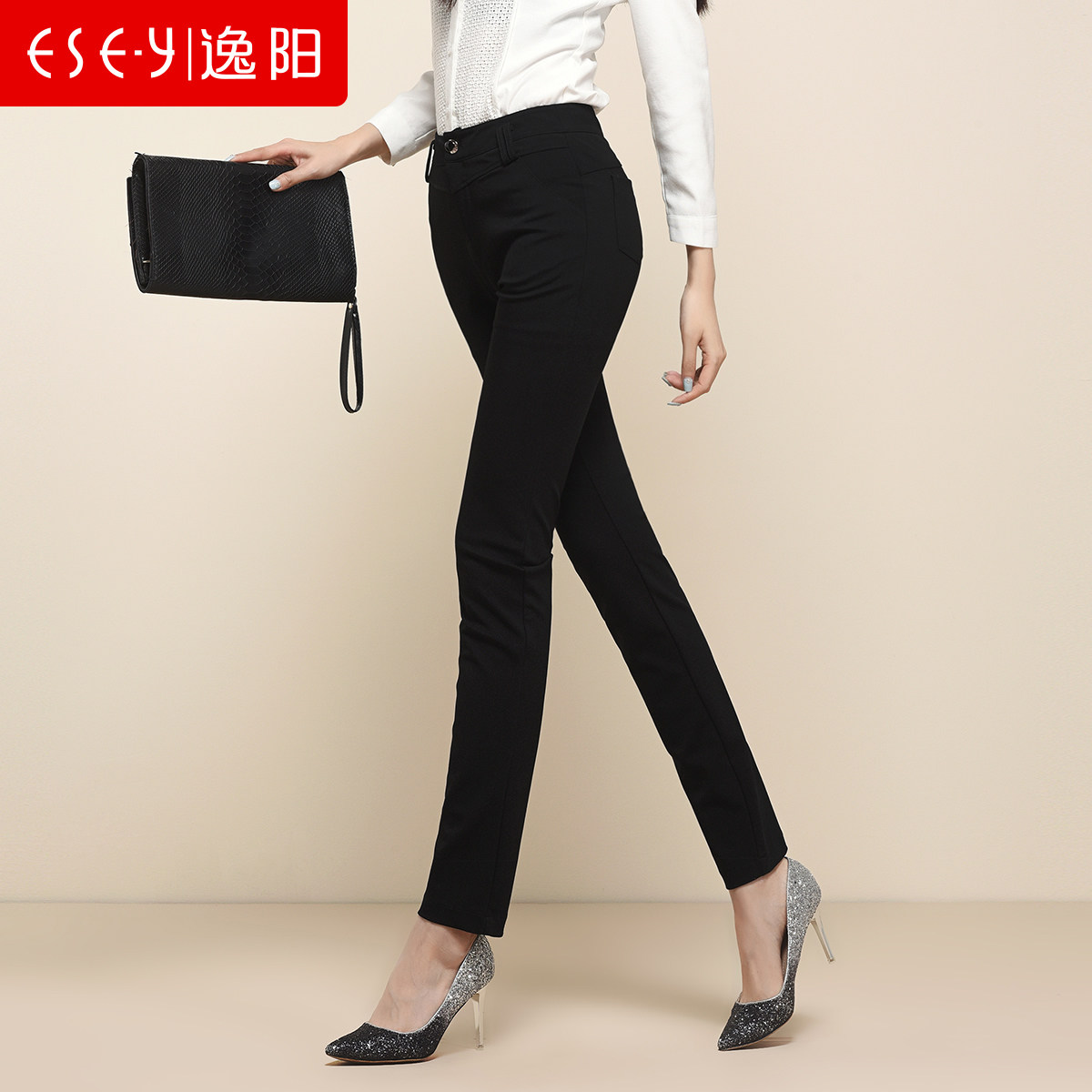逸阳女裤春款修身小脚铅笔裤 长裤显瘦大码裤子01c