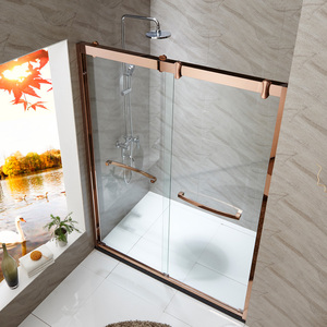 304不锈钢一字型淋浴房 沐浴隔断 玫瑰金玻璃移门定做浴室门gd23