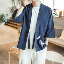 Chinese Tang improved Chinese men's clothing cape coat ethnic costume youth kimono martial arts clothing long shirt