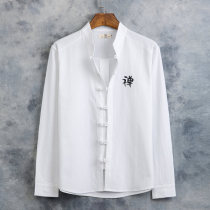 Chinese style Tang suit Chinese style mens linen shirt spring and autumn youth cotton linen mens long sleeve shirt national clothing