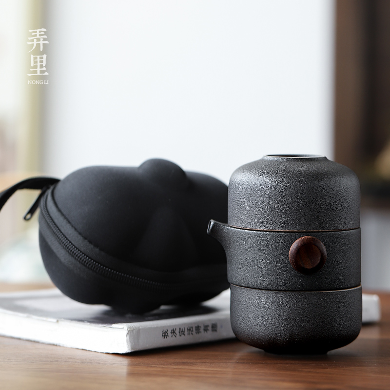 The Get | Japanese black pottery in the crack cup a pot of two cups of portable travel kung fu tea set office tea cup