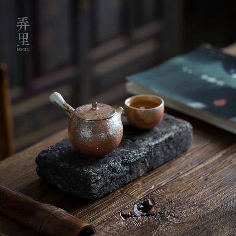 Orphan works hand made firewood side left pot of Japanese natural grey smolder metallic household ceramic tea set the teapot