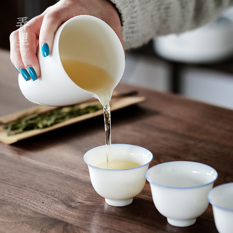 Get in dehua white porcelain tea set household contracted jade teapot teacup ceramic porcelain kung fu tea tureen of a complete set of