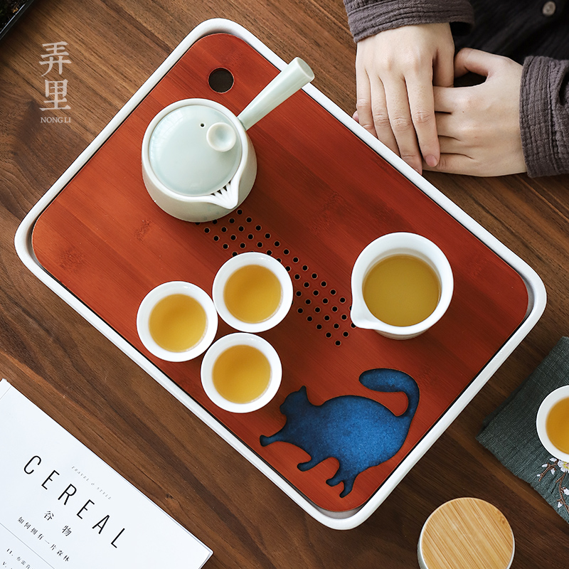 The Get | Japanese tea tray household water storage in the dry tea sets tea tray tray was contracted tea set bamboo cat ceramics