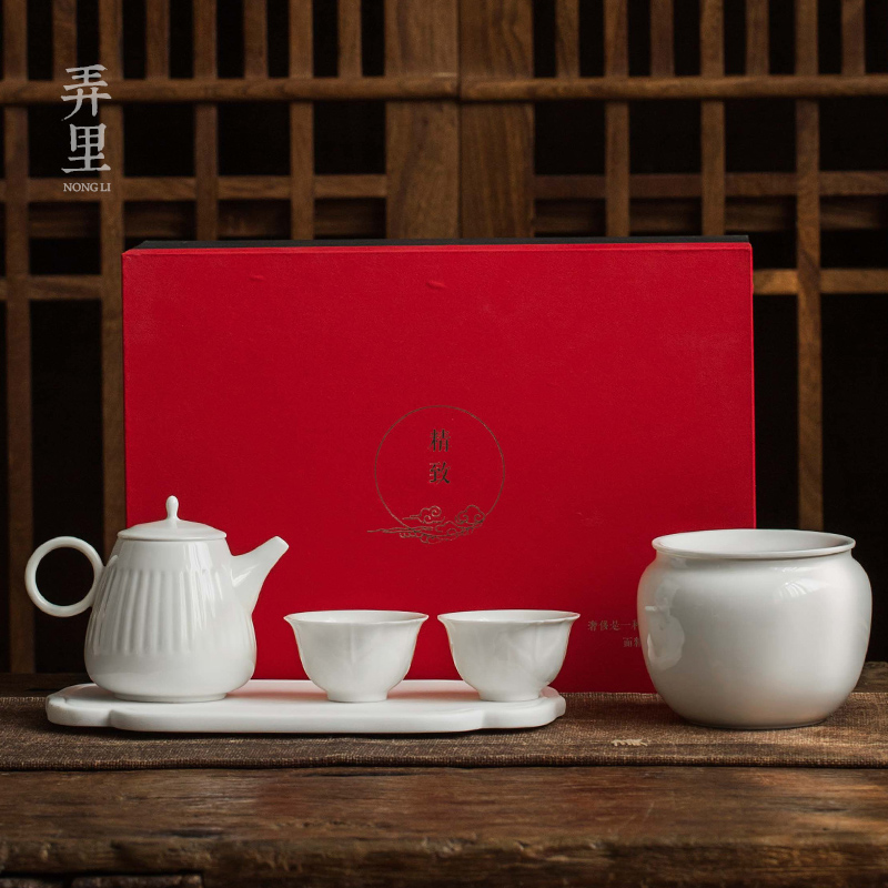 Get in dehua white porcelain cup a pot of 2 cup teapot contracted kung fu tea set gift box of a complete set of custom logo