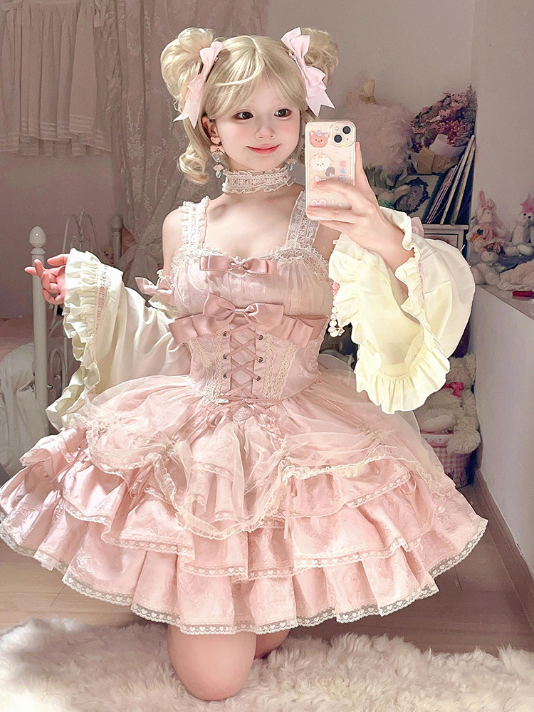 粉色抹胸公主裙纯欲温柔可爱二次元lolita洛丽塔连衣裙