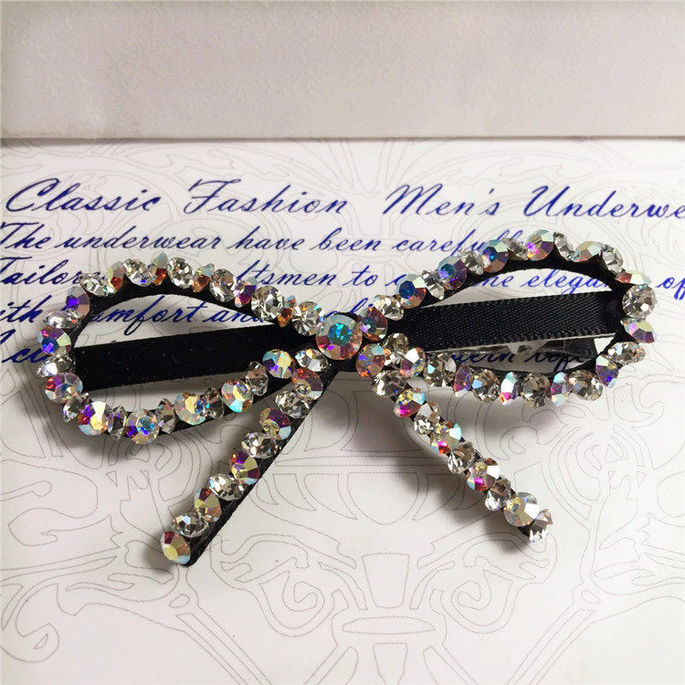 韩版进口捷克水钻蝴蝶结鸭嘴夹发夹边夹刘海夹饰品发饰头饰包邮_7折