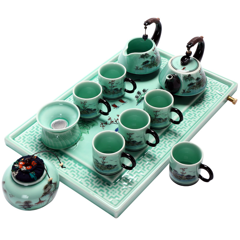 Implement the superior hand - made ceramic kung fu tea set suit I household contracted business cup teapot tea tea tray