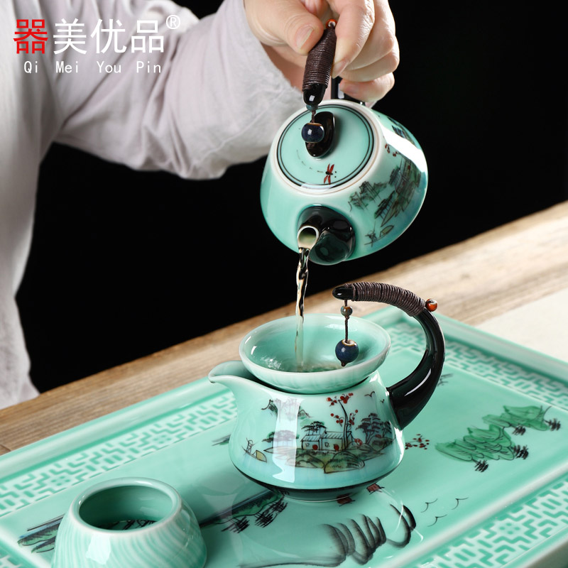 Implement the superior hand - made ceramic kung fu tea set suit I household contracted business cup teapot tea tea tray