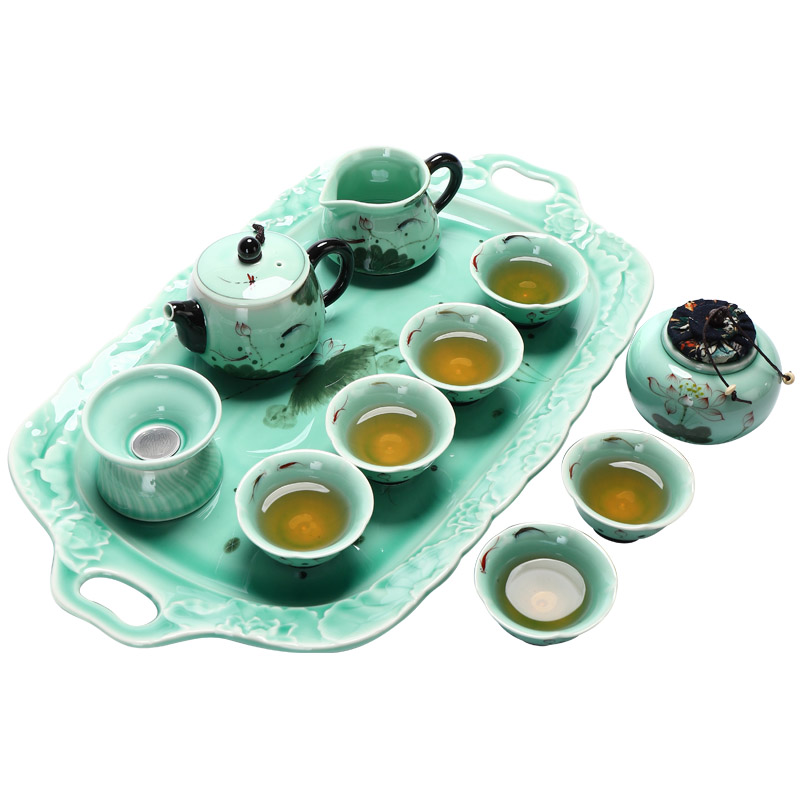 Is the best product of a complete set of celadon hand - made kung fu tea set household contracted Chinese tea tea tea cups