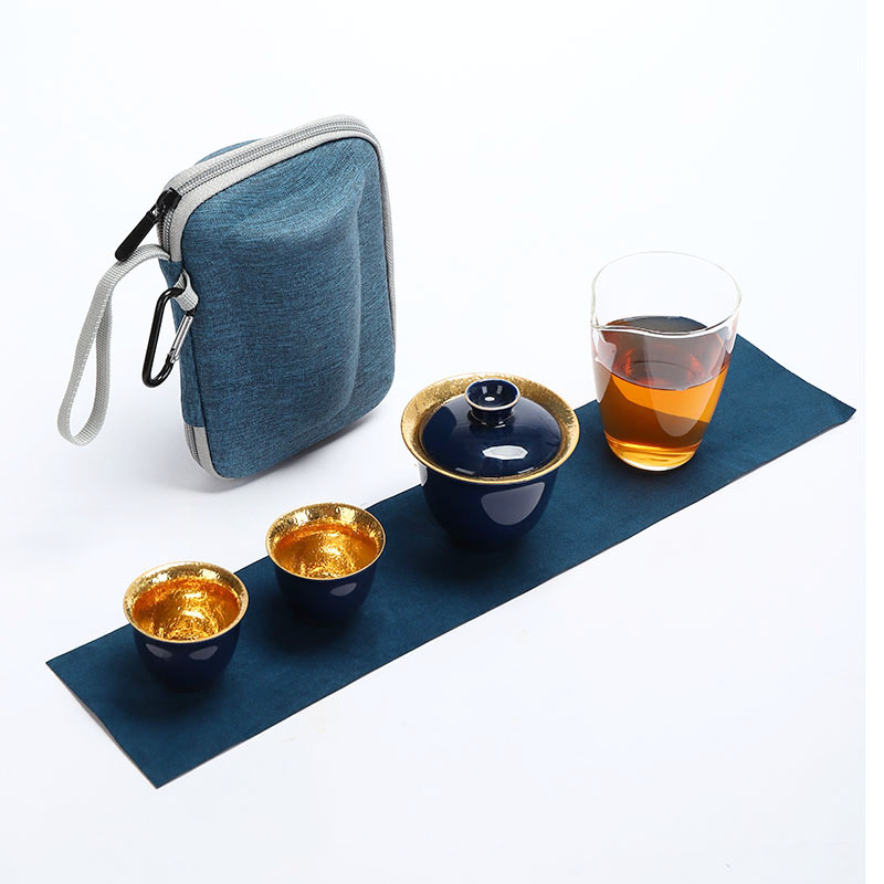 Implement the optimal product ji simple blue and gold ceramic tea set mini portable travel tea tureen custom cups