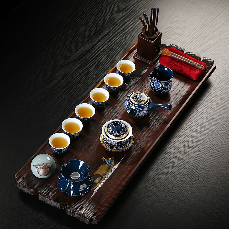 Implement the optimal product kung fu tea set ebony wood tea tray, hand - made white porcelain tea tray was home office contracted