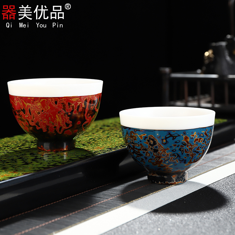 Lacquer tea service is the best natural Chinese Lacquer pure checking master kung fu tea cups white porcelain cup single cup gift